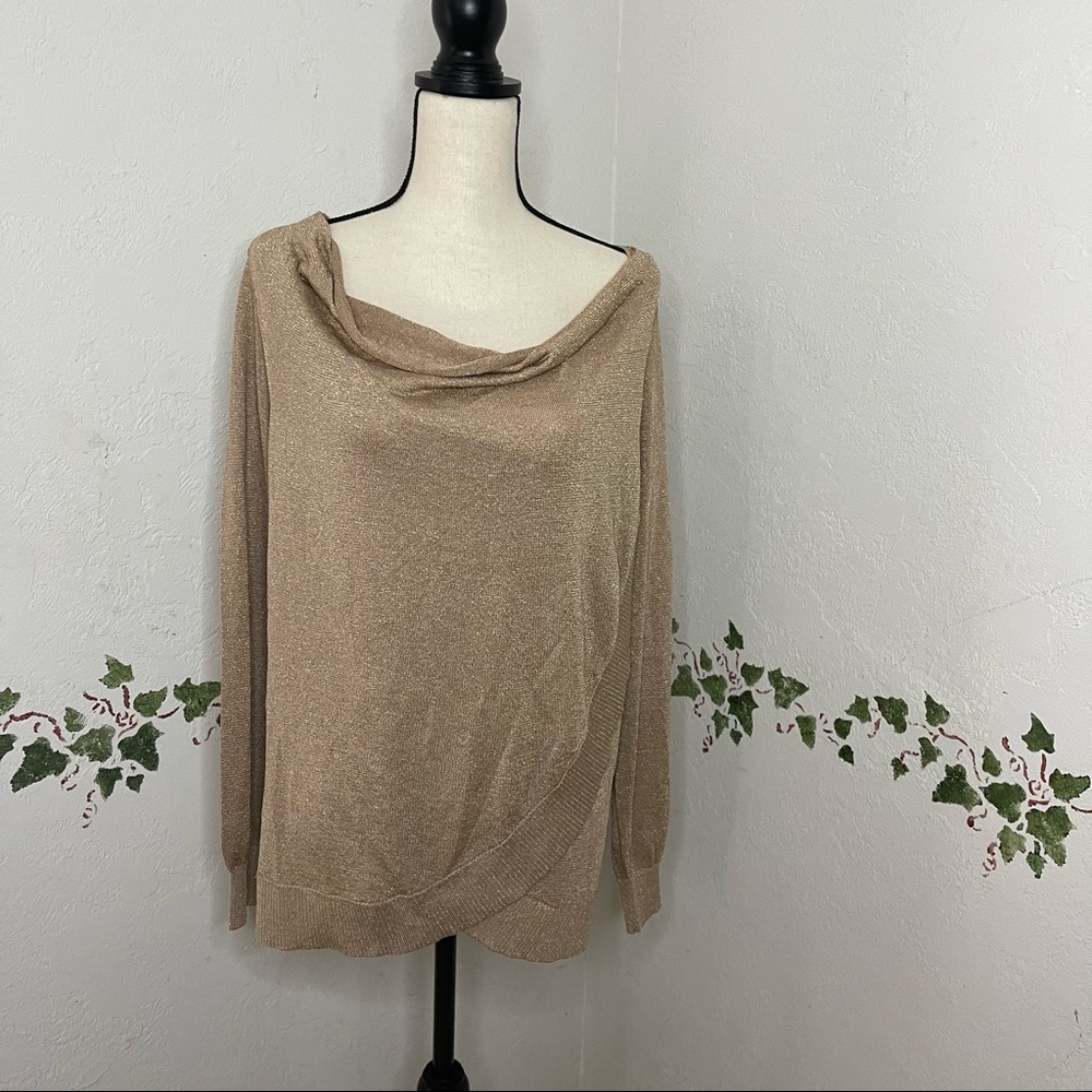 International Concepts INC Womens Gold Metallic Long Sleeve Scoop Neck Faux Wrap